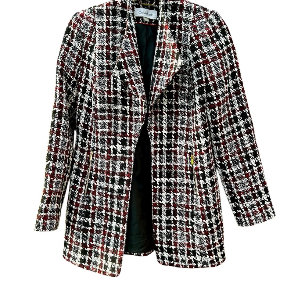 Calvin Klein Jacket Tweed Plaid Topper Lined sz. 4P Gold Hardware